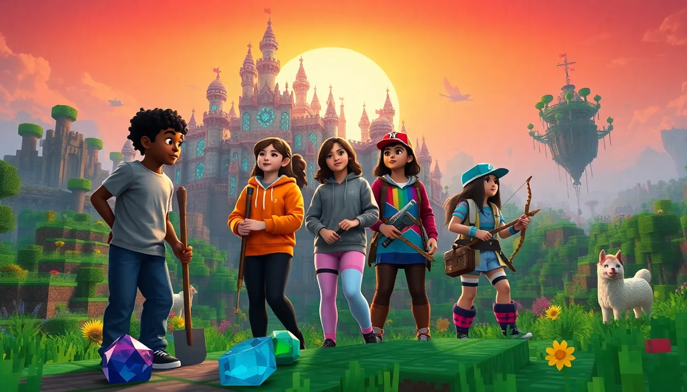 players collaborating on a vibrant Minecraft landscape after the latest update.