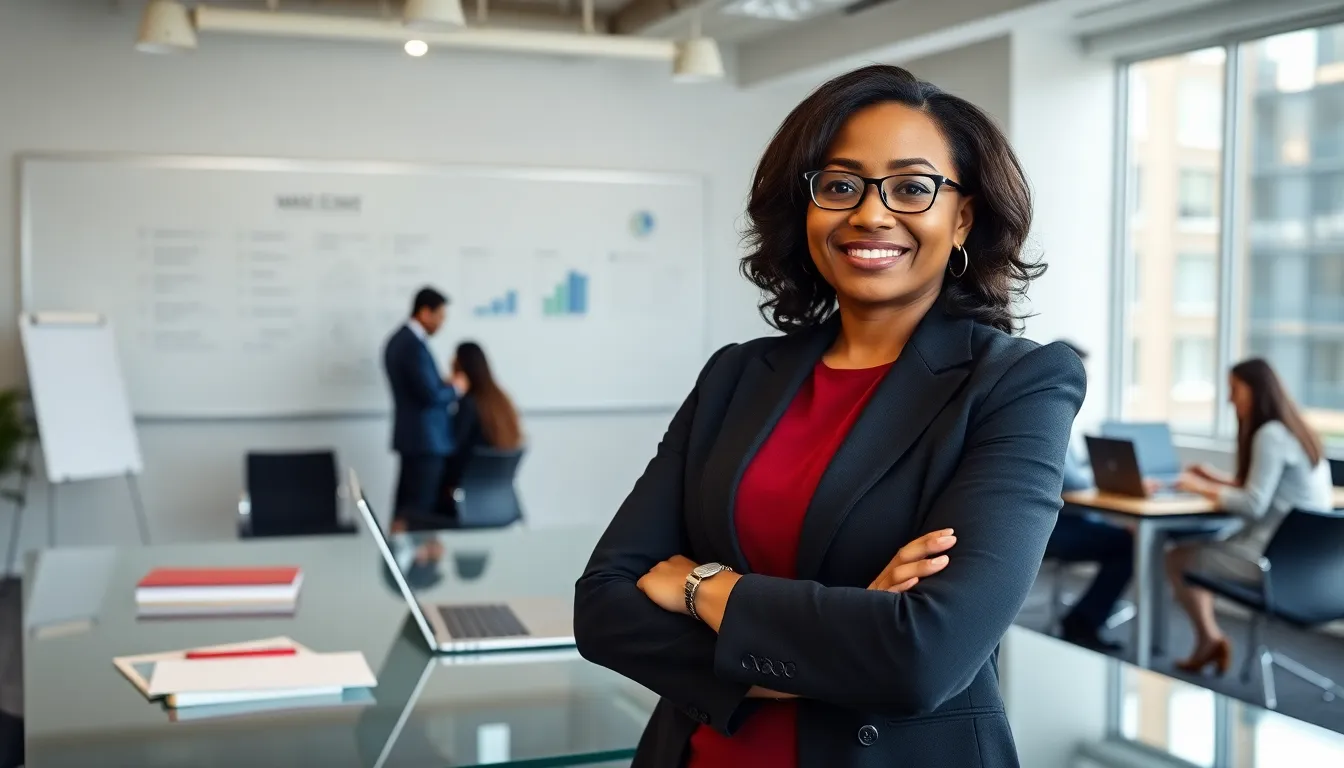 Ann Anderson in a modern office, showcasing digital marketing strategies.