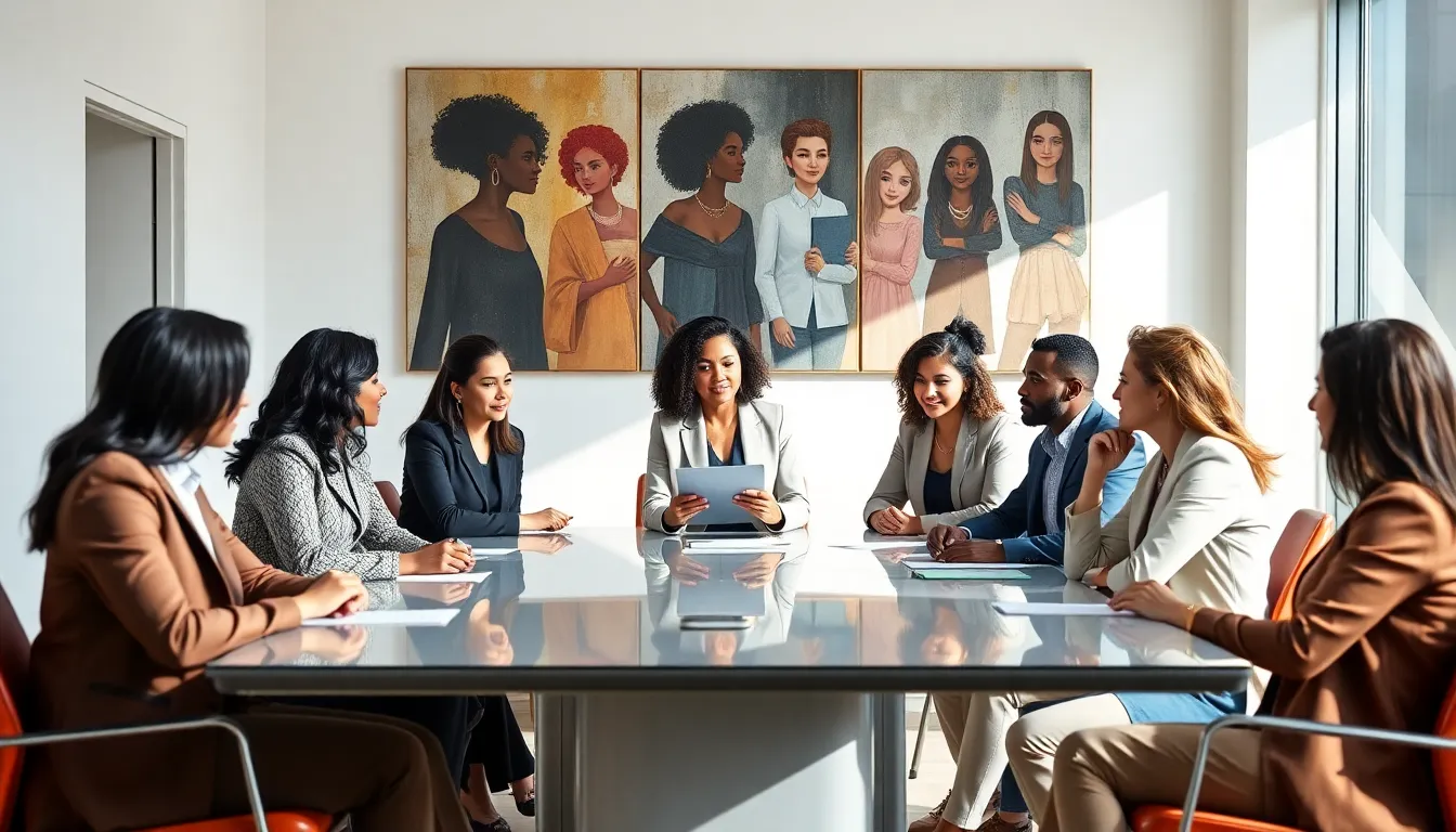 diverse professionals collaborating in a modern office meeting.