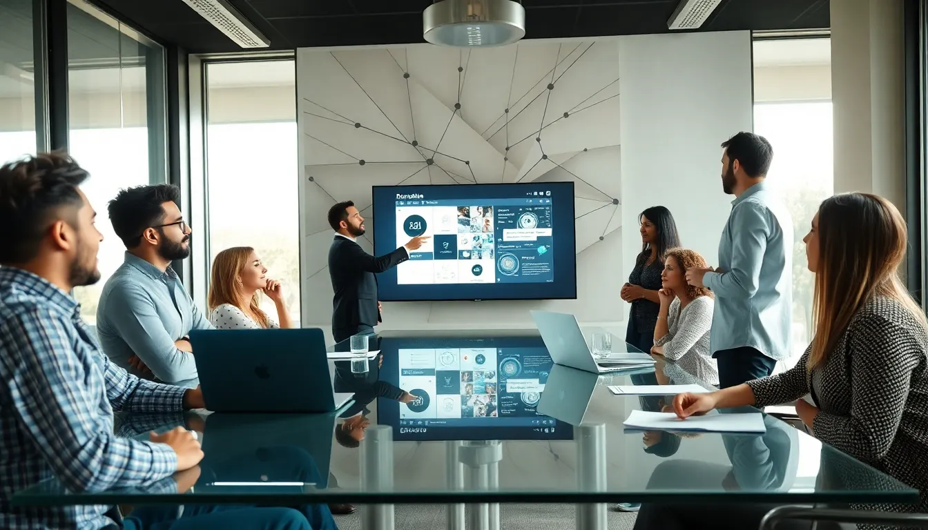 diverse team collaborating in a modern office setting.