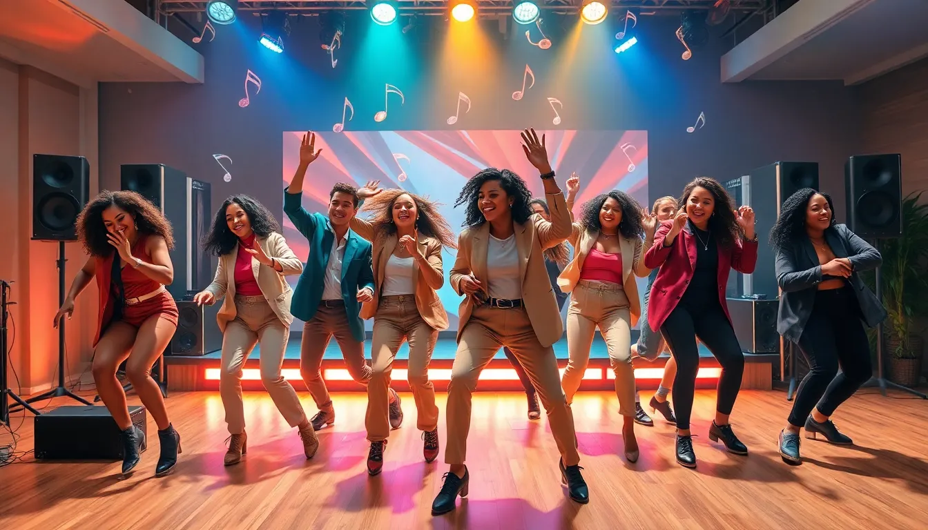 diverse dancers performing to energetic dance music.
